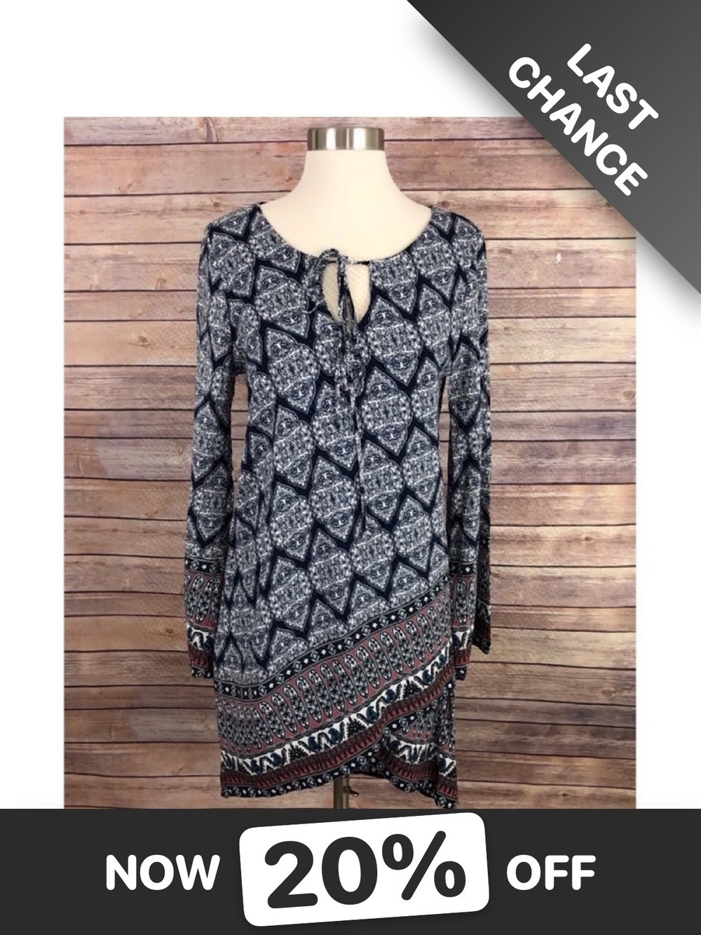 Francesca’s Alya Bell Sleeve Mixed Print Dress